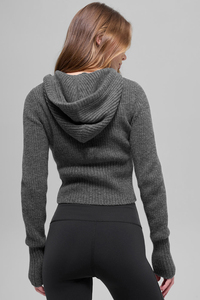 Suéter de Punto con Capucha y Cierre para Mujer, Color Sólido, Manga Larga, Corto, Antipilling, Ecológico, para Otoño e Invierno - Product Image 2
