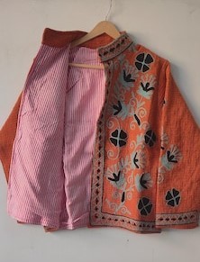 Suzani Tnt Women's Safari Jacket Floral Embroidered <b>Knitted</b> Shearling Winter V-neck Long Sleeve Eco-Friendly Boho <b>Cardigan</b> - Product Image 2
