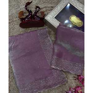 Designer Diamond Work <b>Saree</b> with Jarkhan Elegant Party Wear Fine Jewelry Set - Product Image 4