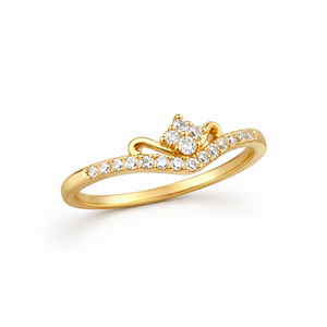 Bague de fiançailles élégante inspirée d'une tiare, sertie de diamants de laboratoire, avec un motif en chevron, alliance incurvée en or pur 14 carats, cadeau pour elle - Product Image 2