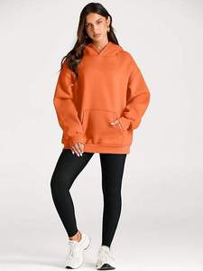 Orange Hooded Pullover Sweatshirt Solid Color Fleece Material Regular Sleeve Autumn Wear Men's Casual Style - Product Image 2