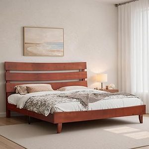 Lit plateforme en bois massif sculpté à la main, de qualité supérieure, rustique, fait main, avec rangement, taille King, pour chambre à coucher - Product Image 4