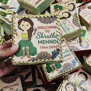 New Elegant Mehndi Ceremony Return <b>Gift</b> <b>Box</b> Traditional Indian <b>Wedding</b> Favors & Souvenirs for Guests - Product Image 1