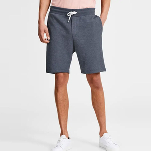 Shorts de survêtement confortables gris chiné foncé avec cordon de serrage contrastant blanc, style décontracté, 100 % coton molletonné - Product Image 1