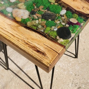 Forest Creek Wooden Moss <b>Epoxy</b> <b>Table</b> Handmade Rustic River Design <b>Coffee</b> <b>Table</b> Natural Pebble Art Luxury Nature Inspired Home - Product Image 5