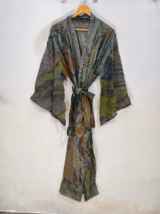 Silk Saree Tie Die <b>Kimono</b> Robe Bikini <b>Cover</b> <b>Up</b> Night Wear Long Robe, Handmade Indian Vintage Recycled Silk Sari <b>Kimono</b>, - Product Image 3