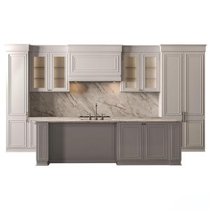 Ensemble d'armoires de cuisine modulaires modernes de luxe KEJIA avec panneaux rainurés mats et îlot <span class=keywords><strong>en</strong></span> marbre <span class=keywords><strong>pour</strong></span> projets de rénovation de villas haut de gamme - Product Image 1