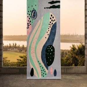 Tapis Pastel Deepwater Moderne Abstrait de Haute Qualité en Laine de Nouvelle-Zélande et Mélange Tencel, Doux, Durable, Tufté à la Main, pour Salon - Product Image 1