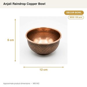 Cuenco Anjali de Cobre Antiguo de 12 cm Hecho a Mano de Alta Calidad con Diseño de Gotas de Lluvia para Decoración del Hogar, Hotel o Boda - Product Image 3