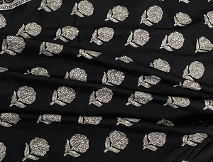 Eco-Friendly Black White Hand Block Print Cotton <b>Fabric</b> Floral Buti Sanganeri Indian Dress Sewing <b>Fabric</b> for Girls Boys - Product Image 2