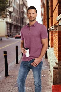 Chemise de mode pour homme à manches courtes, col tricoté, tissu doux de qualité supérieure, respirant, en spandex/coton, décontractée, sportive, golf, unie - Product Image 3