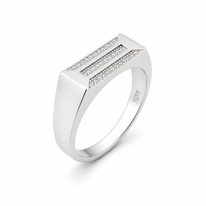 925 Sterling <b>Silver</b> <b>Mens</b> Triple Row Diamond Bar <b>Ring</b> High Polish Modern Geometric Band Wedding Party Daily Wear Fine Jewelry Gif - Product Image 4