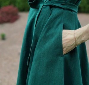 New Arrival Green Cotton Kaftan Formal V-neck Short Sleeve Midi <b>Dress</b> <b>Below</b> <b>the</b> <b>Knee</b> Wedding Guest <b>Dress</b> for Women - Product Image 5