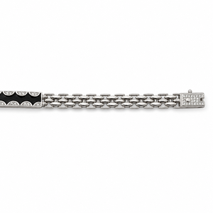 925 Sterling <b>Silver</b> Black Enamel Cubic Zirconia Bracelet High Polish Geometric Link Chain <b>Mens</b> Unisex Modern <b>for</b> Wedding Party D - Product Image 2