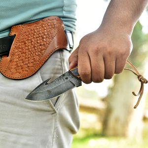 Cuchillo de hoja fija hecho a mano de grado industrial con mango de madera, punta de gota, acero al carbono, para camping, 8 pulgadas, hoja recta de 3 mm - Product Image 5
