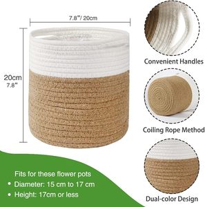 Pot de fleurs en coton tissé avec doublure, panier de jardinage d'intérieur pour fleurs, décoration de la maison - Product Image 6