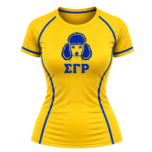 Camiseta de compresión Sigma Gamma Rho para mujer con letras griegas, personalizada para hermandades, atlética, elástica, de manga corta, para fitness, al por mayor - Product Image 1
