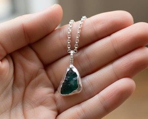 Natural Raw <b>Emerald</b> <b>Pendant</b> Necklace Green Crystal Gemstone Handmade Silver Jewelry Healing Stone Boho Women Gift - Product Image 3