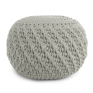 Nisi Light Grey Round Knitted Outdoor/Indoor <b>Pouf</b> Stylish Indoor/Outdoor Accent Furniture - Product Image 1