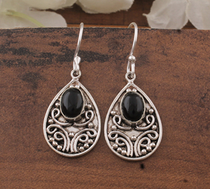 925 Sterling Silver Rose Gold Plated Natural Black <b>Onyx</b> Vintage Dangle Drop <b>Earrings</b> Handmade Doted Jewelry Wholesale Wedding - Product Image 3