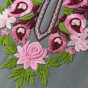 Steel Grey Kashmiri Pheran <b>Kurti</b> with Pink Paisley Embroidery Buy Direct From Designer - Product Image 6