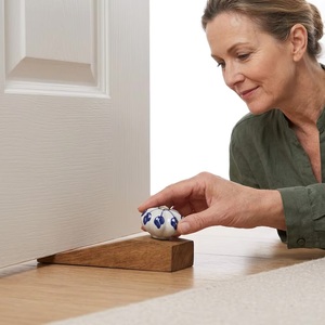 Wood <b>Door</b> Stopper Wedge with Blue White Ceramic Knob Asian Style Entry <b>Door</b> <b>Catch</b> Easy Installation Home Decor Accessory - Product Image 3