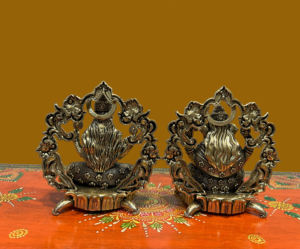 Statue en laiton de Laxmi et Ganesh, taille moyenne – Miniature artisanale pour la décoration de la maison, du temple ou du bureau, fabriquée au Rajasthan - Product Image 2