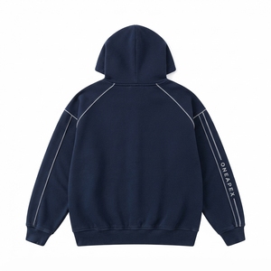 Custom <b>Men's</b> <b>Navy</b> Blue Full Zip Hoodie Contrast Piping Oversized Streetwear Sweatshirt - Product Image 6
