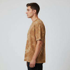 เสื้อยืดแฟชั่นลำลองผู้ชาย แขนสั้นทรงโอเวอร์ไซส์ ผ้าฝ้าย 100% สไตล์วินเทจฟอกสี - Product Image 3