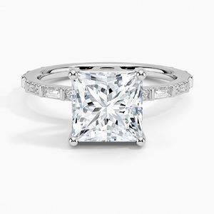 Anillo BOJ 0144 con Corte Princesa, Plata 925, Engaste de Dientes Luz Baguette, Anillo Solitario con Diamante de 2ct, Color D, VVS1, Moissanita, Certificado GRA, en Oferta - Product Image 1