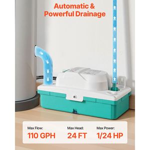 1/24 HP Condensate <b>Pump</b> 110 GPH 24 ft Lift 100-240V Automatic AC Condensation Removal <b>Pump</b> Safety Switch <b>Air</b> Conditioner Parts - Product Image 2