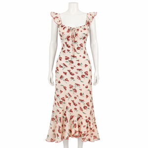 Vestido Largo de Sirena con Estampado Floral de Lujo para Mujer |   Elegante Vestido de Fiesta con Cuello Cuadrado y Mangas con Volantes |   Vestido Largo de Verano Estilo Vintage para Cóctel - Product Image 1