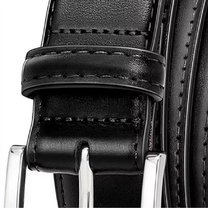 Genuine Leather Casual <b>Belt</b> Cow Hide Solid Black Pin <b>Buckle</b> <b>Silver</b> Rectangular Breathable 3.5cm 110-130cm AL SWANS INTERNATIONAL - Product Image 5