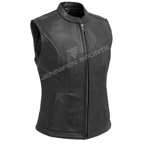 Chaleco de Motocicleta de Cuero Vacuno Genuino Clásico para Mujer, Resistente al Viento, con Forro de Poliéster, para Verano e Invierno - Product Image 1