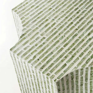 Taburete Otomano de Mosaico Elaborado a Mano con Incrustaciones de Concha de Nácar Natural de Belleza Iridiscente - Product Image 3