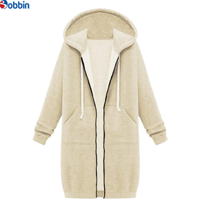 Sudadera Larga con Capucha y Cremallera para Mujer de BOBBIN INDUSTRIES, Color Sólido, Tejido de Algodón, Informal, con Bolsillos, para Otoño e Invierno - Product Image 3