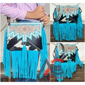 Bolso Bandolera de Cuero Genuino de Vaca con Flecos, Diseño Artesanal, para Mujer, Tendencia de Moda, Western March Expo 2026 - Product Image 1