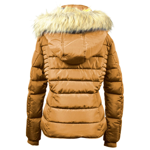 Abrigo de punto verde oliva para mujer, relleno de poliéster, con capucha de piel sintética, cierre de cremallera, manga larga, cálido, estilo casual para invierno - Product Image 4