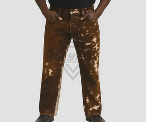 Jeans en denim marron à imprimé vache pour homme, coupe droite, style vintage délavé, streetwear tendance, pantalon de créateur, vente en gros - Product Image 1