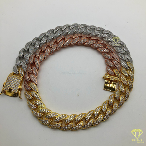Chaîne cubaine entièrement sertie pour homme, bijoux hip-hop 3 tons, collier de luxe en argent sterling 925 avec diamants Moissanite - Product Image 5