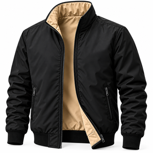 Blouson bomber réversible pour homme, col montant, logo sur le devant, coupe-vent, décontracté, léger, fermeture éclair intégrale, hiver, polyester/coton - Product Image 5