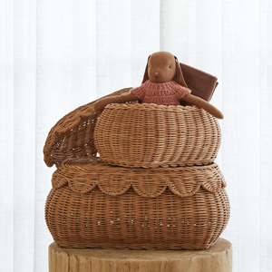 Rattan <b>box</b> for laundry & home essential storage combo scalloped lid basket bedroom <b>container</b> boxes - Product Image 2