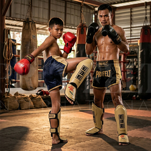 Protège-tibias de combat robustes en cuir PU personnalisé pour Muay Thai, Kickboxing, MMA – Unisexe - Product Image 2