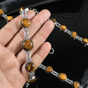 Wholesale Handmade 925 Sterling Silver Plated Natural Tiger Eye Gemstone Multi-<b>Stone</b> Bezel Link <b>Bracelet</b> Opaque <b>Stone</b> Jewelry - Product Image 2