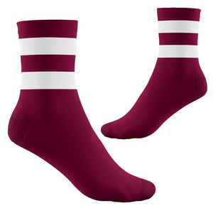 Vente en gros de chaussettes de cheville bordeaux de haute qualité avec rayures blanches, respirantes, tricotées, décontractées pour adultes - Product Image 1