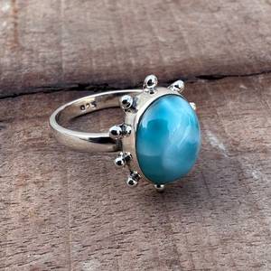 Anillo de Plata Larimar, Anillo de Plata de Ley 925, Plata de Ley 925 Sólida - Product Image 3