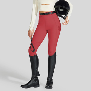 Pantalones de Montar a Caballo para Mujer, Color Rojo Polvoriento, con Cintura Elástica Alta y Logotipo Personalizado, Tendencias de Moda Ecuestre Otoñal - Product Image 6