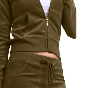 Conjunto Deportivo con Capucha para Mujer, Color Verde Oliva, Pantalones Largos de Color Sólido, Casuales, con Bolsillos Laterales, Transpirables, para Otoño - Product Image 5