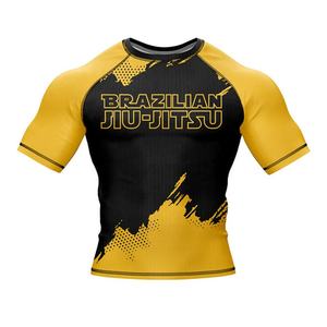 Wholesale Men's Short Sleeve BJJ Rash Guard Brazilian Jiu Jitsu Compression MMA Shirt Sublimation Printing <b>Grappling</b> Gym Wear - Product Image 1