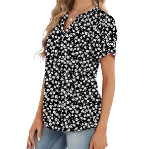 Pretty Monochrome <b>Mini</b> Floral Print Shirts V Neck Short Flutter Sleeve Flowy Daily Work Blouses Women's Chiffon Shirts - Product Image 2